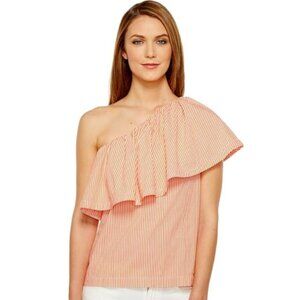 Trina Turk 'Mayreau' One-Shoulder Striped Stretch-Cotton Top, Hot Mambo